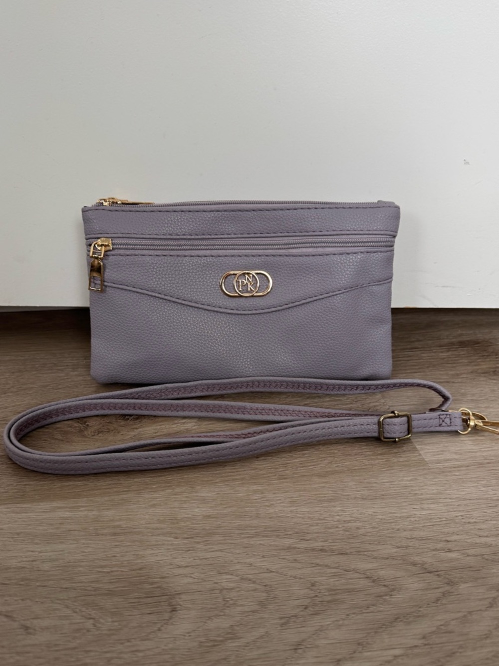 Lavender Crossbody Clutch Bag Removable Strap Gold Hardware Small Purse